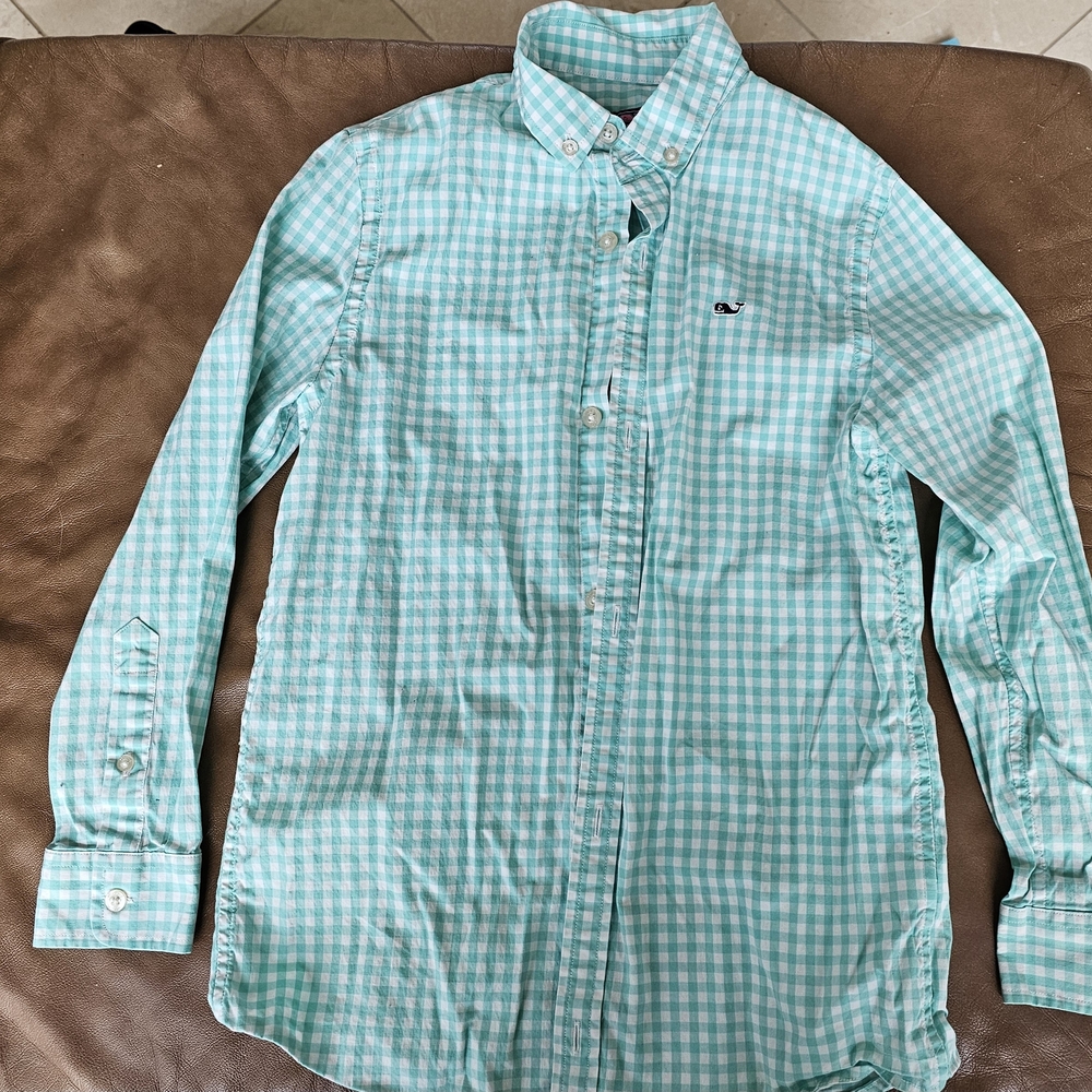 Vineyard Vines Aqua Checkered Button Down Shirt